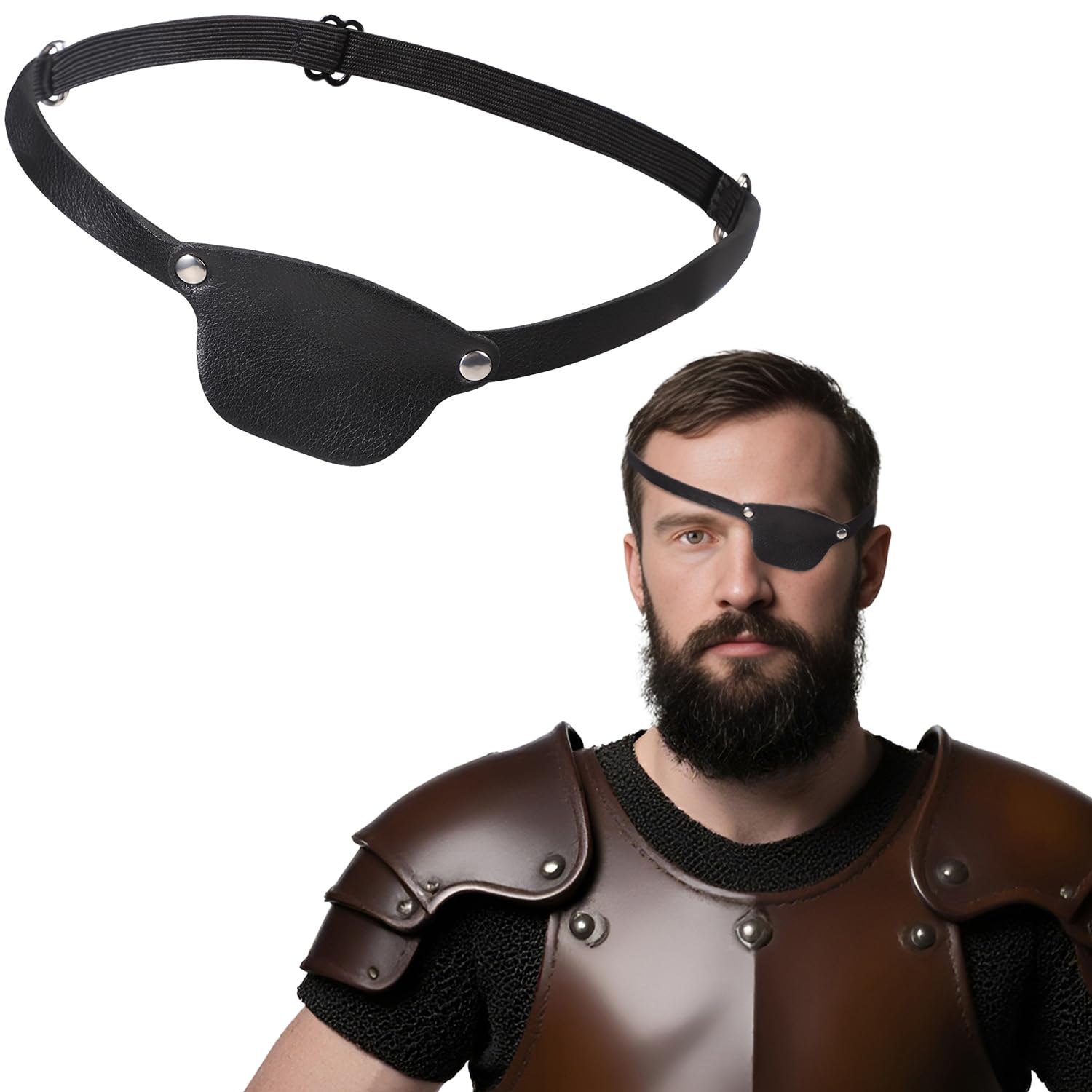Medieval Embossed Pirate Eye Patches Pirate Eye Patch for Adults Faux Leather Eyes Cover Mask for Left or Right Adjustable Vintage Eyepatch for Viking Halloween Costume Renaissance Cosplay Accessories