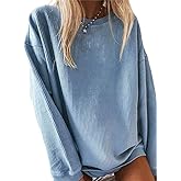 Chvity Womens Crewneck Oversized Corduroy Corded Sweatshirt Casual Long Sleeve Trendy Pullover Comfy Tops