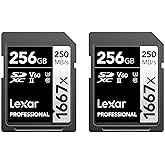 Lexar 256GB (2-Pack) Professional 1667x SD Card, UHS-II, C10, U3, V60, Full HD, 4K, Up to 250MB/s Read SDXC Memory Card, for 