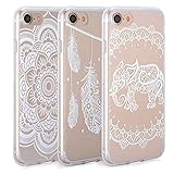 iPhone 7 Case, FiveBox 3-Pack Ultra Thin [Shockproof] Silicone TPU Gel Clear Case, Henna White Floral Paisley Flower Mandala Flowers Pattern Hard Back Protective Bumper Case for iPhone 7 (2016)