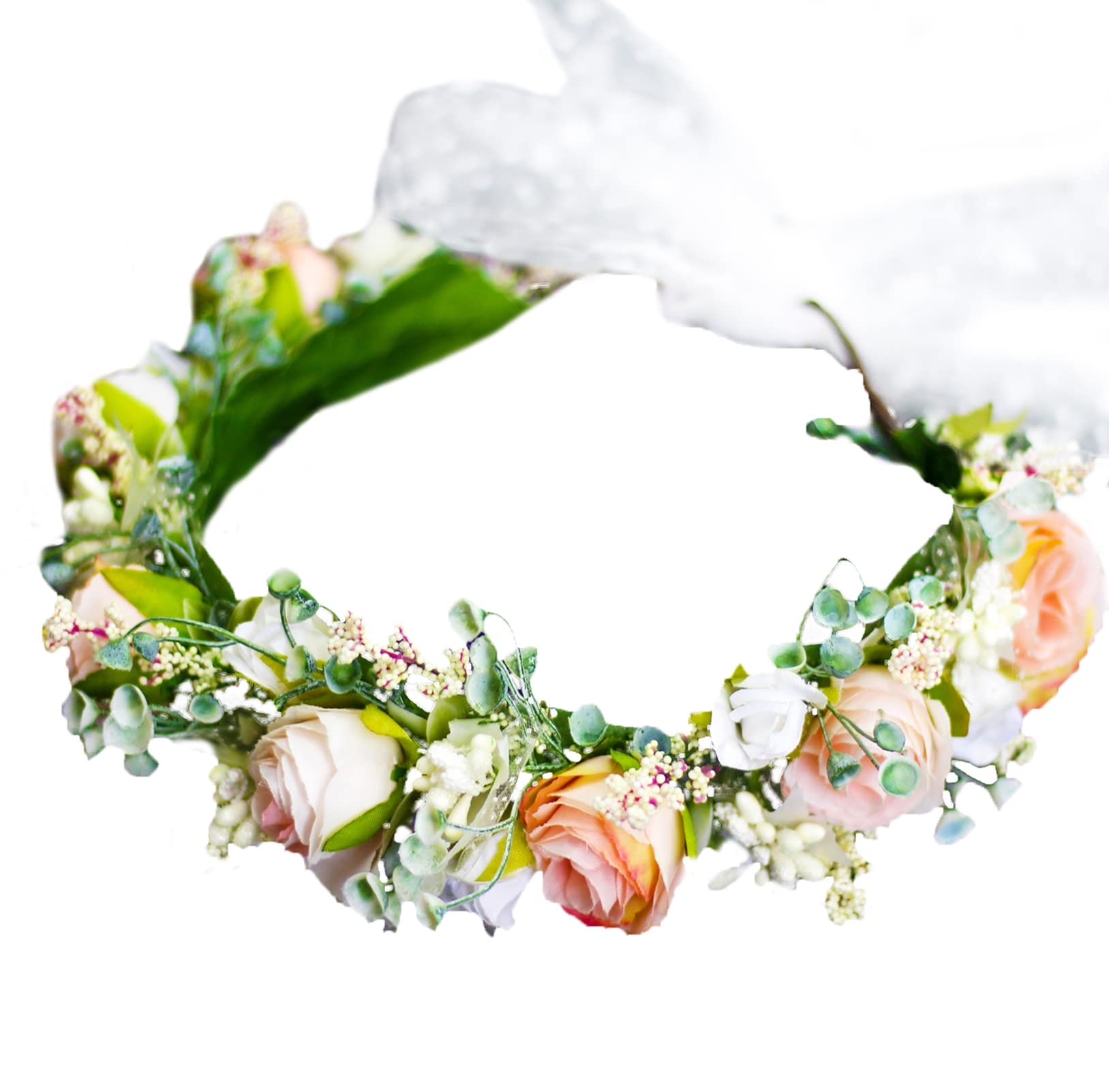 Brikuinr Wedding Flower Crown Boho Floral Headband Hair Wreath Hair Garland Flower Halo Floral Headpiece with Ribbon Party Prom Festival โ image 1