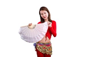 Nimiman Women Real Silk 1 Pair 40cm(15.7") Colorful Belly Dancing Silk Bamboo Veils Dance Short Fan Veil Gradient Color (White), 40cmx90cm