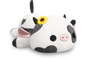 Onsoyours Cute Cow Plushie with Sunflower Headwear, Soft Stuffed Milk Love Cow Squishy Plush Animal Toy Flower Cow Pillow Gift for Kids (Sunflower Cow, 12")