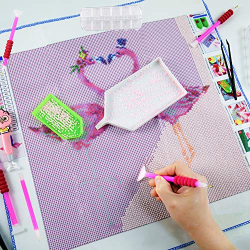 117 PCs Diamond Painting Set - 5D Cross Stitch Tools Including Diamond Stitch Pen,Tweezers,Glue,Plastic Tray and Diamond Embroidery Accessories Kits with Storage Box for Craft DIY Nail Art