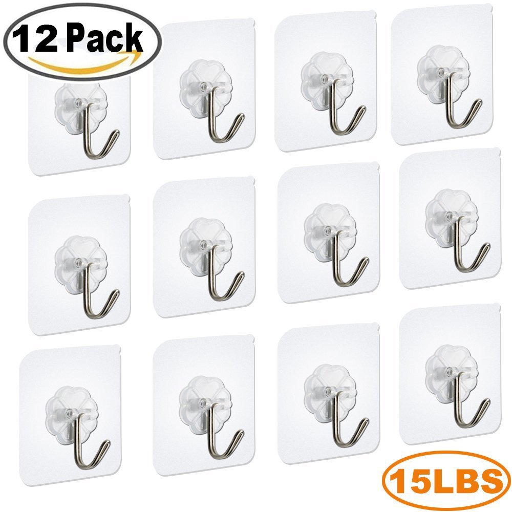 Wall Hooks, Adhesive Hooks 15 Pounds (Max) Clear Hooks Heavy Duty Wall Hanger eBay