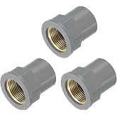 uxcell 3 Pcs PVC Pipe Fittings, 25mm 3/4 PT Female Brass Threaded Pipe Coupling Pipe Fitting Hose Adapter Connector for Home Sewer Plumbing Irrigation, Grey
