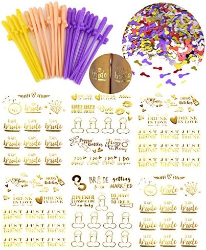 Bachelorette Party Kit - Team Bride Tattoos, Bachelorette Confetti, Drinking Straws Party Favors | Bridal Shower Decorations Supplies Ideas Accessories