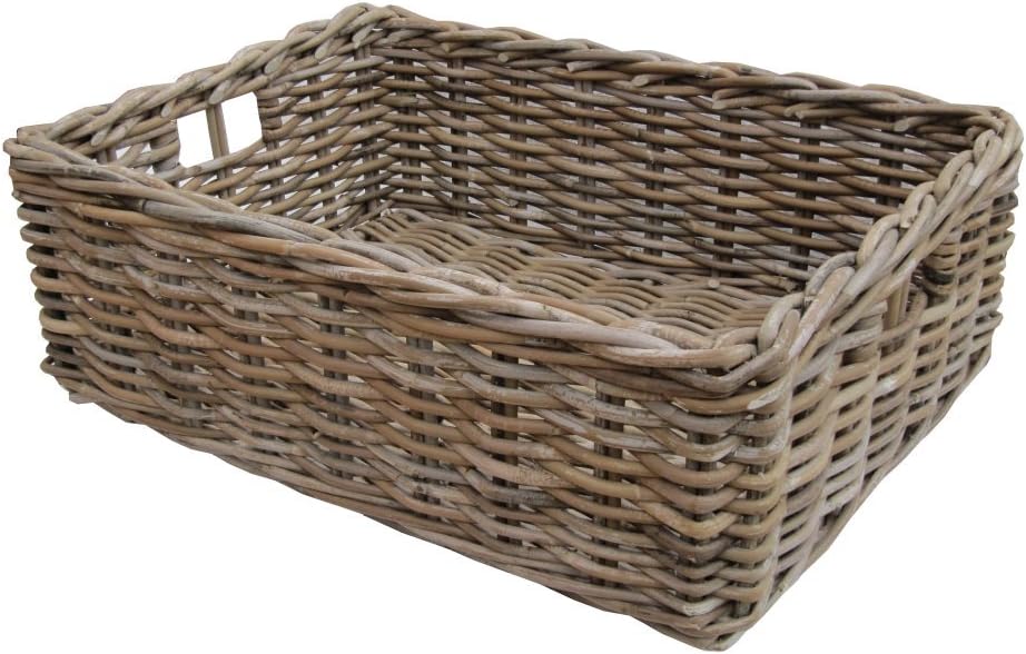 Rectangular Grey & Buff Rattan Wicker Storage Baskets - Empty Hamper Baskets X Large