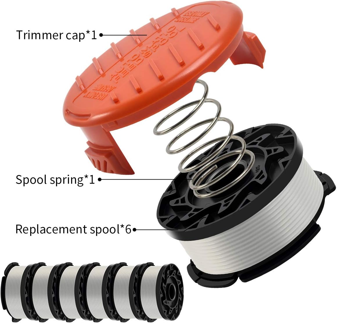 Weed Eater Spool Compatible with Black+Decker AF-100, 30 Feet/0.065 Inch Line String Trimmer Generic Autofeed System Replacement Spool (6 Spool, 1 Cap, 1 Spring) : Garden & Outdoor