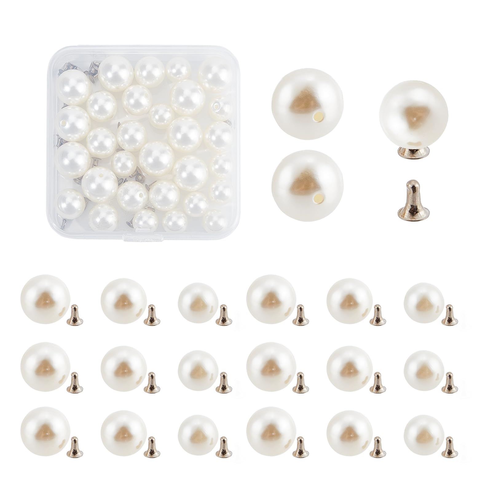 NICENEEDED 30 Pcs Pearl Brooch Buttons, 3 Sizes No Sew Buttons, Cover Up Buttons Pearls Rivets Studs Buttons Women Shirt Brooch Lapel Pins Safety Buckle Metal Tie Tacks Pin