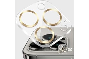 MONASAY 2 Pack Camera Lens Protector compatible for iPhone 15 Pro/iPhone 15 Pro Max[Anti-Scratch][Full Coverage] 9H Tempered Glass Built-in Aluminum Ring Camera Cover Film Case Friendly, Gold