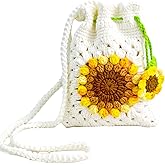 MAIQUNE Sunflower Crochet Bag, Women's Crocheted Purse, Crochet Flower Woven Tote Crossbody, Handwoven Crossbody Handbag, Crocheted Beach Bag, Handmade Knitted Shoulder Bags Gifts for Girls Women