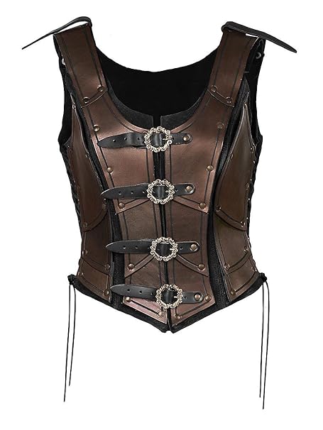 Andracor - Frauen Lederrüstung Kriegerin - Vollbrust Leder Corsage mit Trägern aus schwerem Rüstleder für LARP, Mittelalter, 
