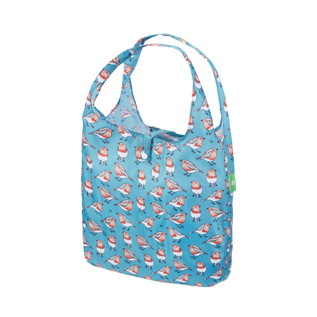 ECO CHIC Lightweight Foldable Reusable Shopping Bag | Water Resistant Shopping Tote Bag | Folds Into Attached Pouch for Storage | Made from Recycled Plastic Bottles (Robins Teal), S
