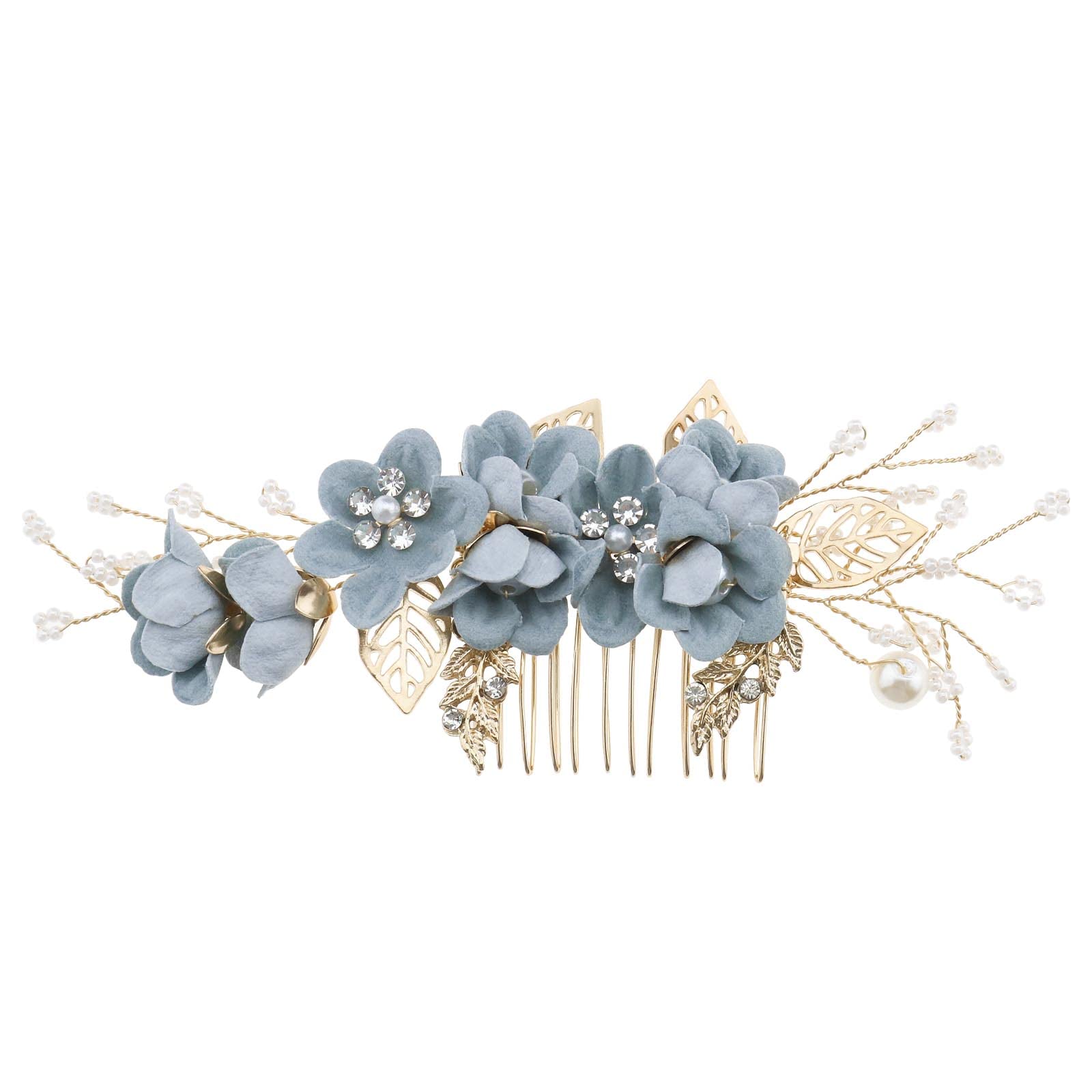 eMagTech Wedding Bridal Hair Comb Flower Side Hair Clips Rhinestone Pearl Floral Headpiece Hair Tools Hair Accessories for Wedding Bridal Bridesmaid Blue