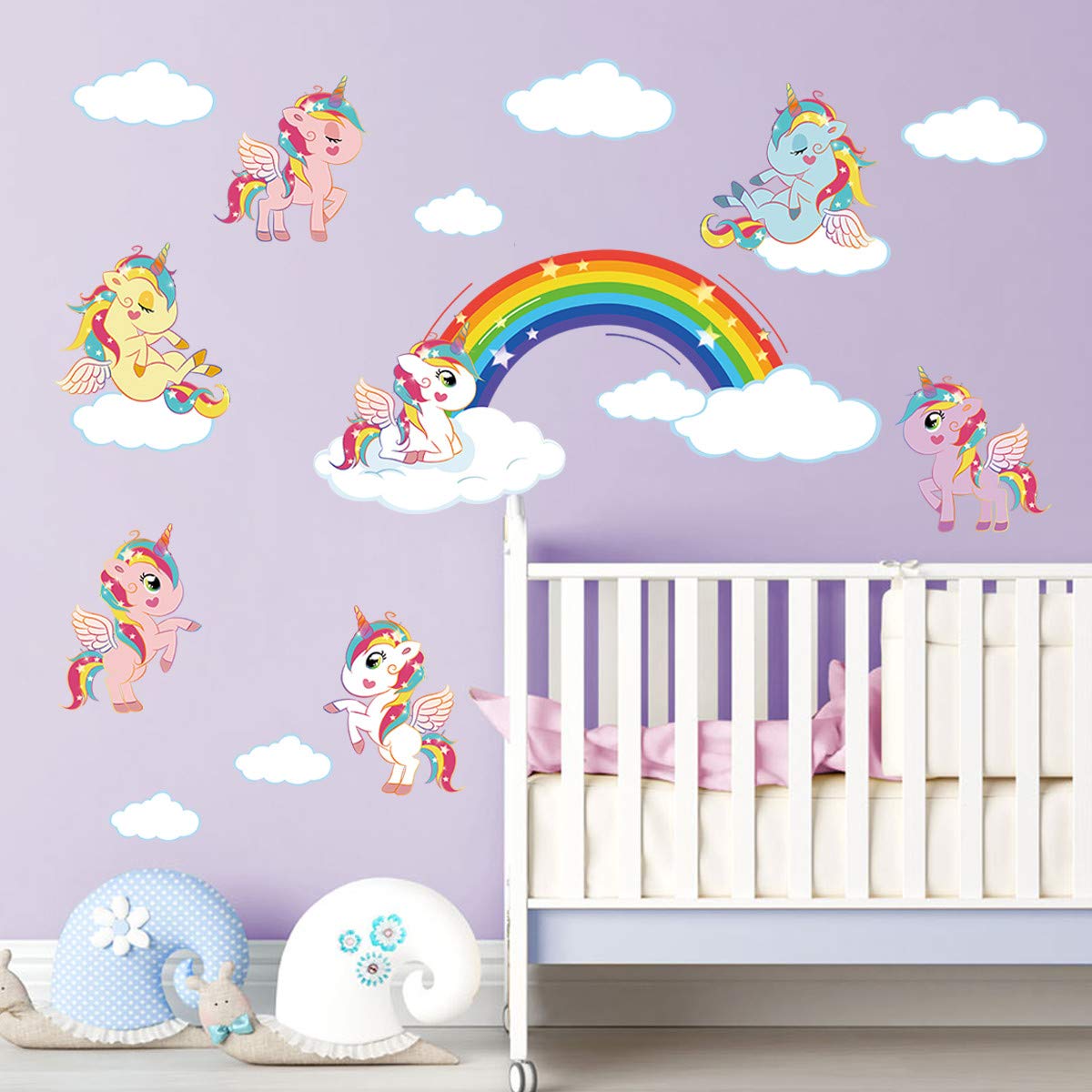 ufengke Rainbow Unicorn Wall Stickers DIY Cloud Wall Decals Art Decor for Girls Nursery Bedroom Living Room