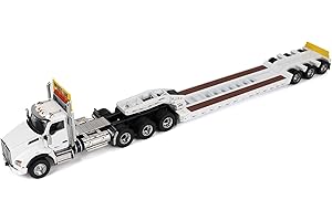 1:50 Scale Kenworth T880 SBFA Daycab Tridem Tractor with Trail King TK120 HDG Lowboy Trailer (White cab, White Trailer Regula