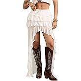 SOLY HUX Women's Layered Ruffle Mesh Maxi Skirt Y2k Boho Western High Low Asymmetrical Flowy Skirts
