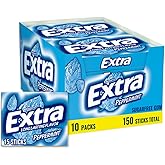 EXTRA Peppermint Chewing Gum, Individually Wrapped, Bulk, 15 ct, 10 Pack | Cool peppermint sugar free gum, refreshing flavor for school, work, commutes and travel, lunch box, road trips