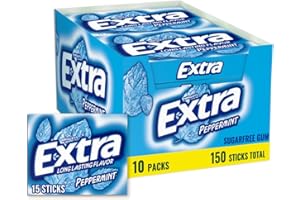 Extra Gum Peppermint Chewing Gum Bulk, Individually Wrapped, Perfect for Fresh Breath at School, Work, and Travel, 15 Count (Pack of 10)