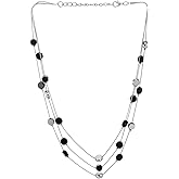 COOLSTEELANDBEYOND Black and Silver Beaded Necklace, Multi-Strand Chain with Faceted Discs, Trendy Layered Jewelry