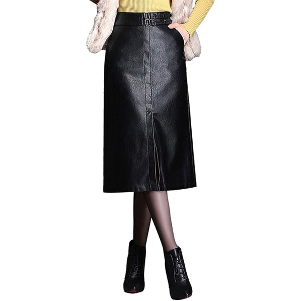 Koza Leathers Women's Real Lambskin Leather Skirt – Genuine Leather Below-Knee Pencil Skirt