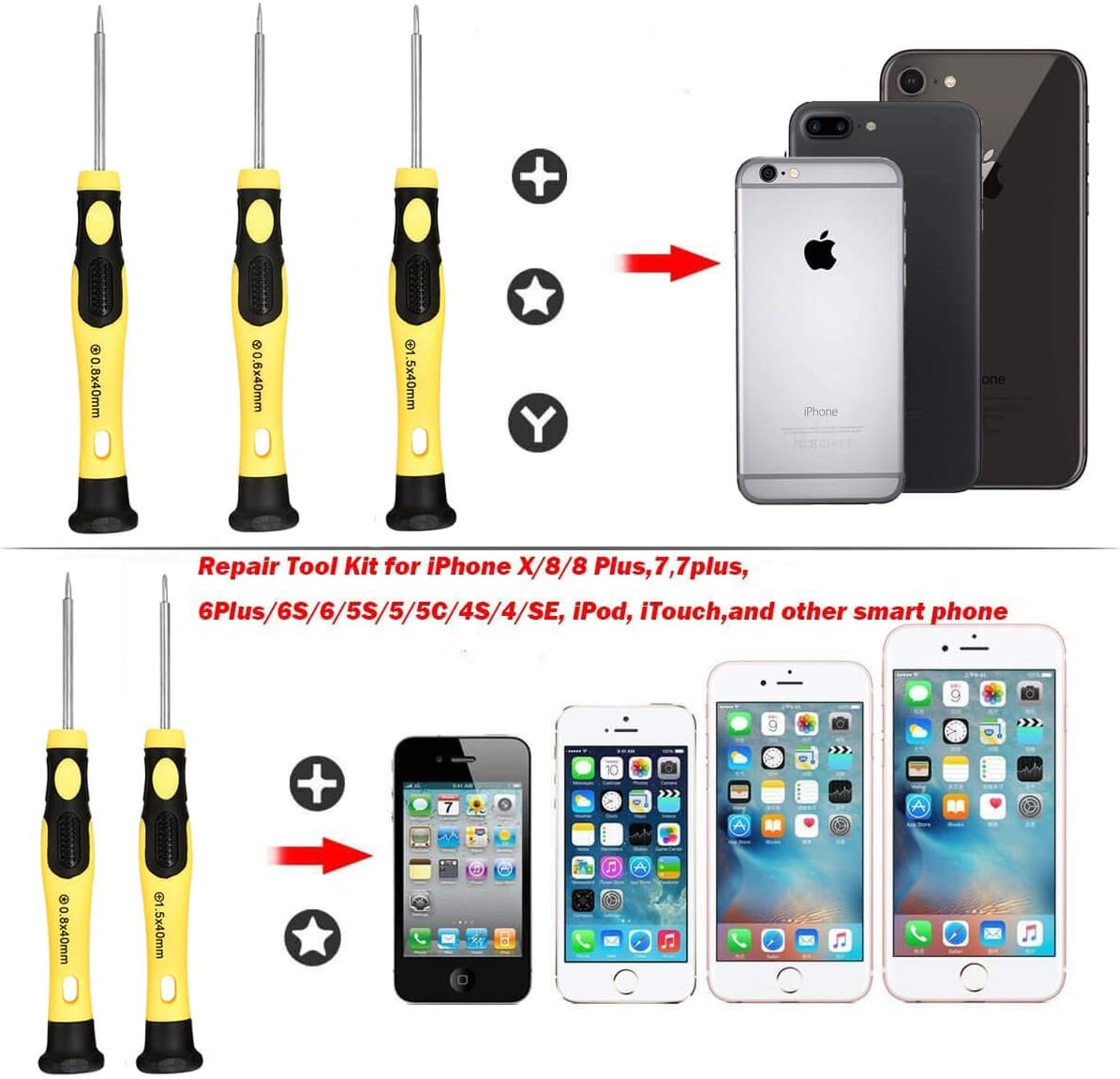 Cellphone Repair Tool Kit for iPhone 4, 5, 5S, 5C, 6, 6S, 7, 8, 8 Plus, iPad, iPod, Samsung Galaxy, Note/Precision Screwdriver Opening Pry Tools Fix iPhone Screen, Battery by NIDAYE: Electronics