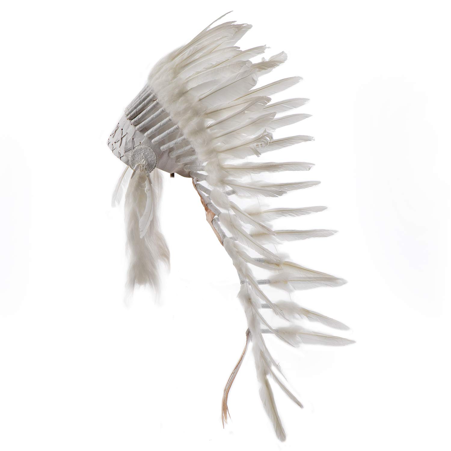 Pink Pineapple Handcrafted Native American Inspired Feather Headdress - Medium Length - White