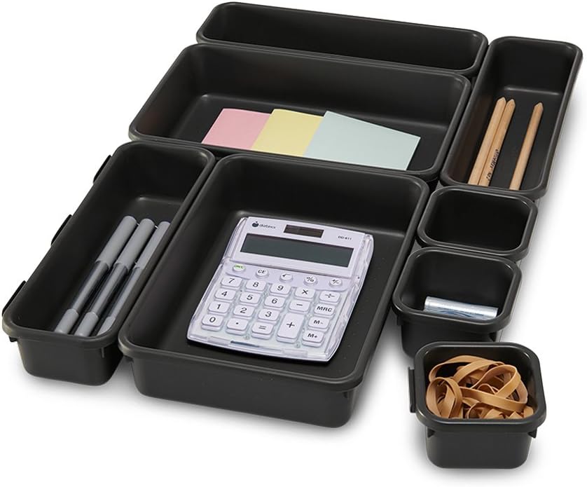 madesmart Value 8-Piece Interlocking Bin Pack - Granite | VALUE COLLECTION | Customizable Multi-Purpose Storage | Durable | Easy to Clean | BPA-Free - Flatware Organizers