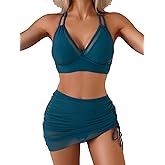 Fanuerg Womens High Waisted Bikini Sets Tummy Control Swim Skirt Swimsuits Mesh Sarong Wraps Two Piece Bathing Suits