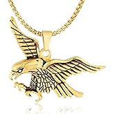 PikaLF Flying Bald Eagle Pendant Necklace for Men, Hip Hop Eagle Necklace with 23.6” Chain, Vintage Hawk Eagle Pendant, Silver Metal Alloy Chain, Viking Animal Necklace Jewelry