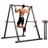 APUOCE Foldable Power Tower, Free Standing Pull Up Bar Station with Sturdy A-Frame, 12-Level Adjustable Dip Station Workout Equipment for Home Gym Strength Training, 550LBS Capacity