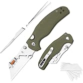 Kizer C01C Uti 2 (Tool-Free) Utility Knife, 5PCS Razor Blades Pocket Knife | Green G10 Handle, Button Liner Lock Box Cutter Pocket Knife, Thumb Stud Folding Knives for Men Women V3488.29JNM1