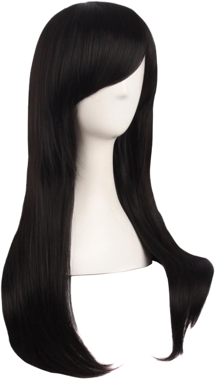 MapofBeauty 24 Inch/60cm Side Bangs Stylish Long Great Wavy Curly Cosplay Party Wig(Black), Brownish Black, 60 cm - Image 3