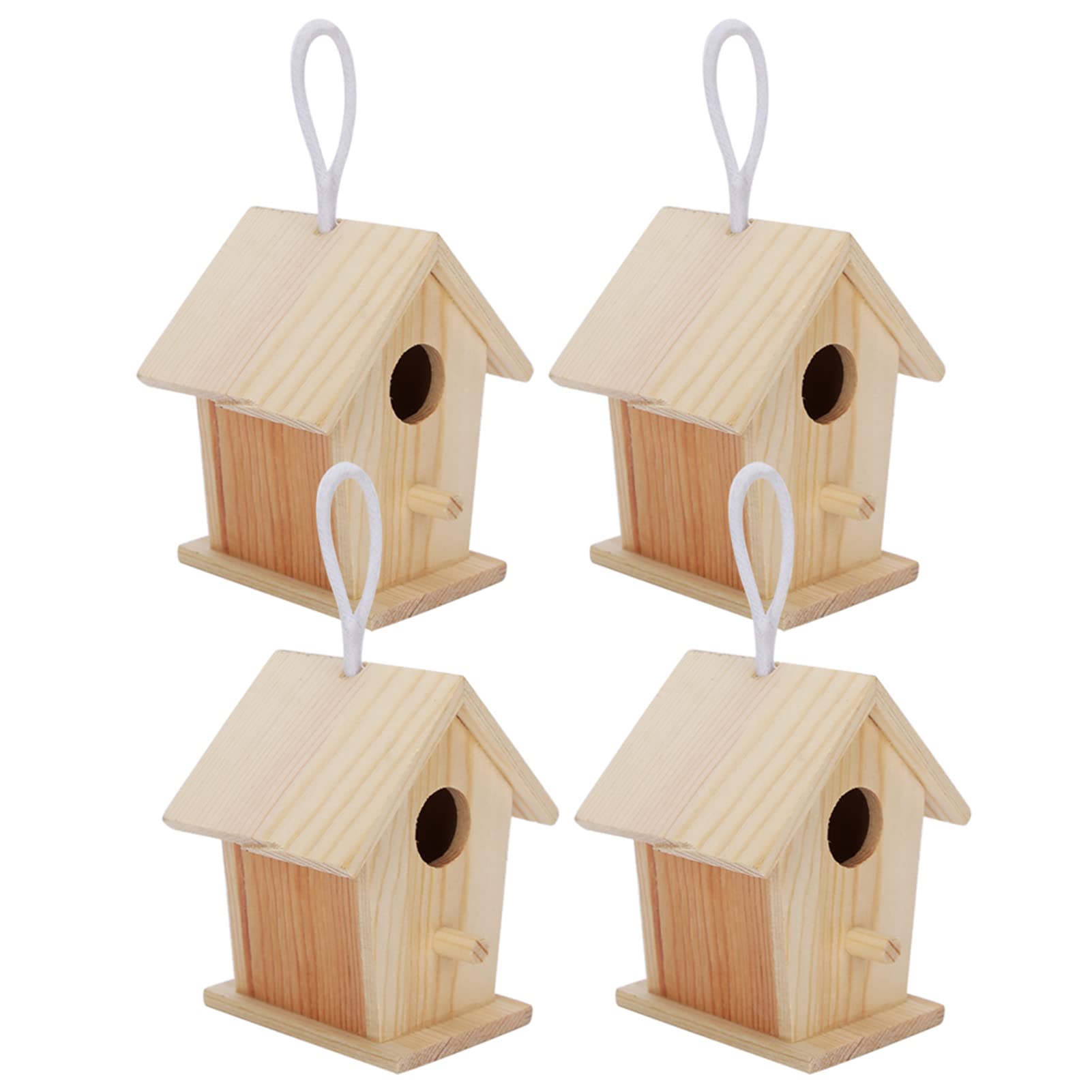 Qcwwy 4 PCS Birdhouse, Soft Texture Exquisite Workmanship Bird Nests Mini Outdoor Hanging Wooden Bird House Cage Birds Safe Shelters for Birds to Rest and Live