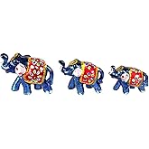 ASHIRWAD Traditional Clay Animal Figurine, Terracotta Elephant Statue, 5L x 2.5W x 4H inches, Handcrafted Home Decor (3 pcs Elephant)