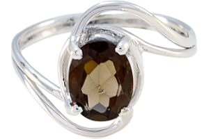 Joyas Plata Genuine Gems Oval Shape One Stone Faceted Smoky Quartz rings-Solid Silver Brown Smoky Quartz Ring-January Birth Capricorn Astrology Genuine Gems Ring SRSQUFC-3171-4 us