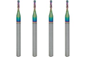 JIANXING 1/16" DLC Coated 2-Flute Carbide Ball Nose End Mill, Ideal for Aluminum, Copper Alloys, and Plastic Machining – High Precision & Wear-Resistant Cutting Tool (4 Pieces)