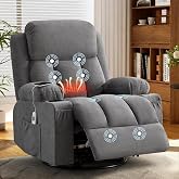 MAHOMICO Swivel Rocker Recliner Chair with Vibration Massage and Heat for Living Room,with Rocking Function and Side Pocket, USB Charge Port,2 Cup Holders