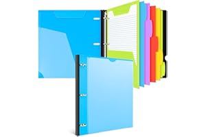 INFUN All-in-one Telescoping Binder Notebook, Refillable 3 Ring Notebook Binder with 1 plastic movable pocket folder,5 plastic subject dividers and graph paper and college ruled paper - Blue