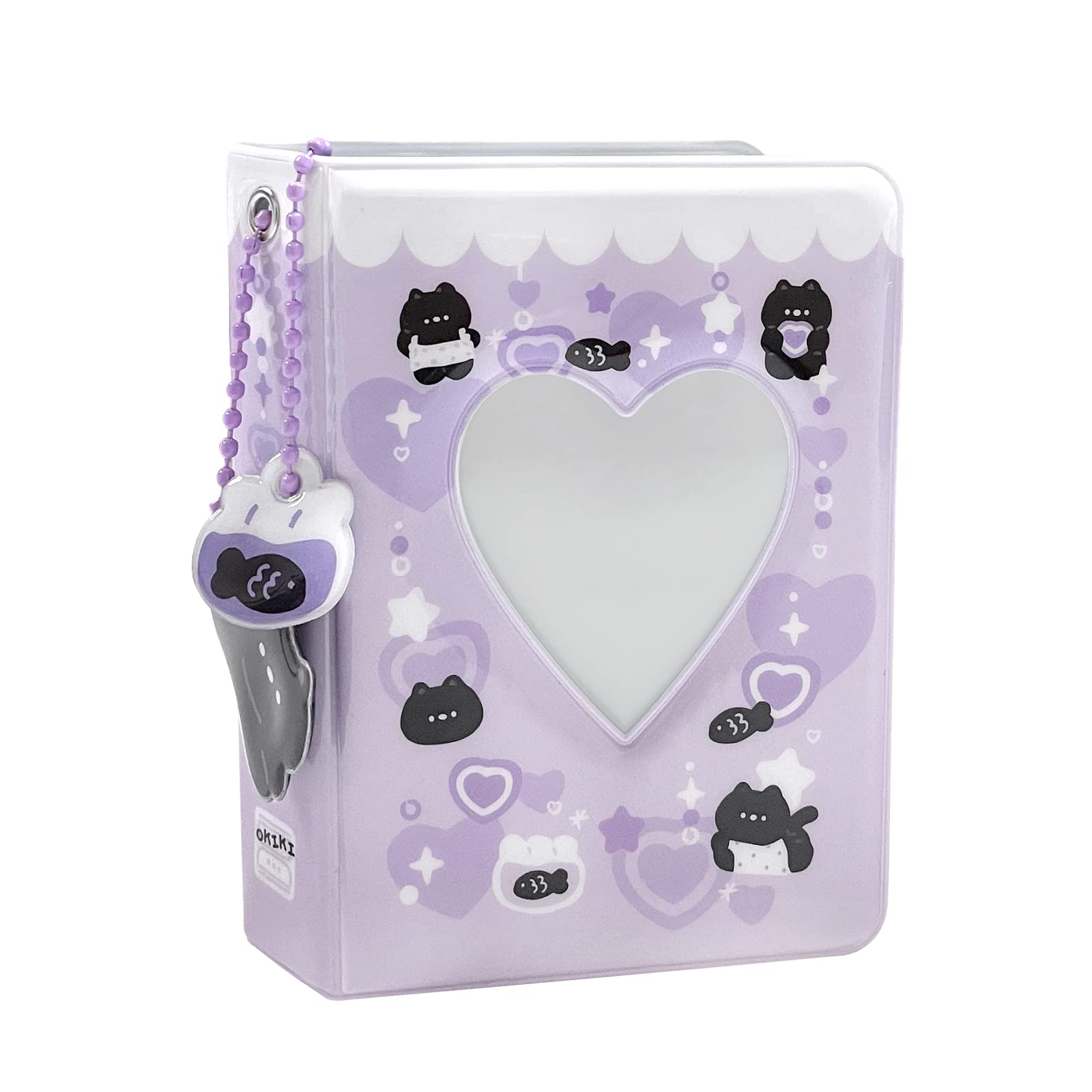 Photo 1 of 3 Inch Mini Photo Album, Heart Hollow Card Binder Photo Card Holder with Pendant 40 Pockets (purple black cat)
