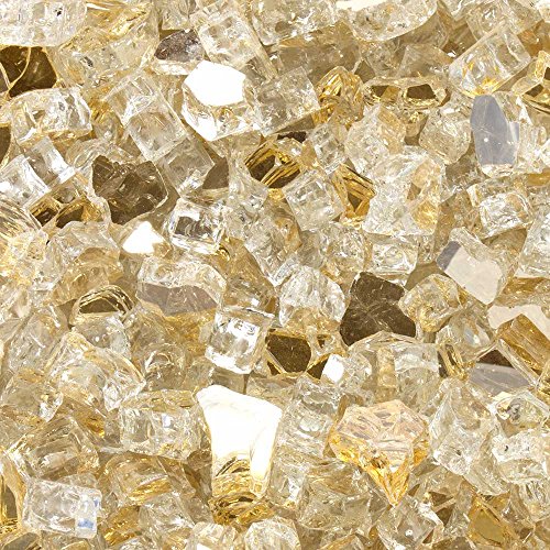 High Luster, 1/2" Reflective Tempered Fire Glass in Sunstorm Gold, 10 Pound Jar, by Celestial Fire Glass - Thumbnail 6