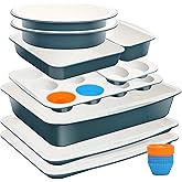 Ymiton Ceramic Nonstick Baking Pans Set, Non Toxic 33 PCS Stackable Bakeware Sets, 550&deg;F Oven Safe Baking Sheet &amp; Pans, Warp-Free, Dishwasher Safe, PTFE/PFOA/PFOS-Free (Blue)