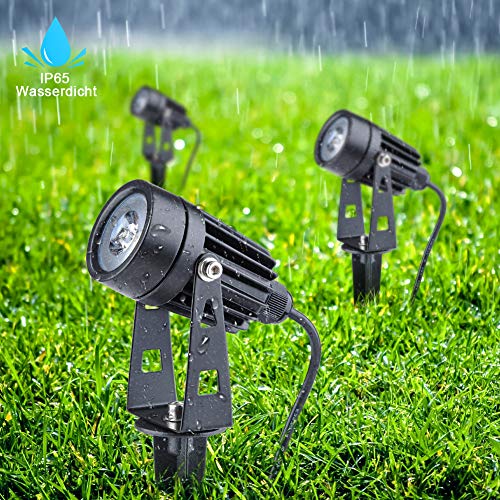 GEEDIAR LED Gartenbeleuchtung, 4 Stücke, Warmweiß 3200K Gartenleuchte mit Erdspieß, IP65 Wasserdicht LED Gartenstrahler mit Stecker, Gartenlampe für Außen Garten Rasen Dekorative – Bild 4