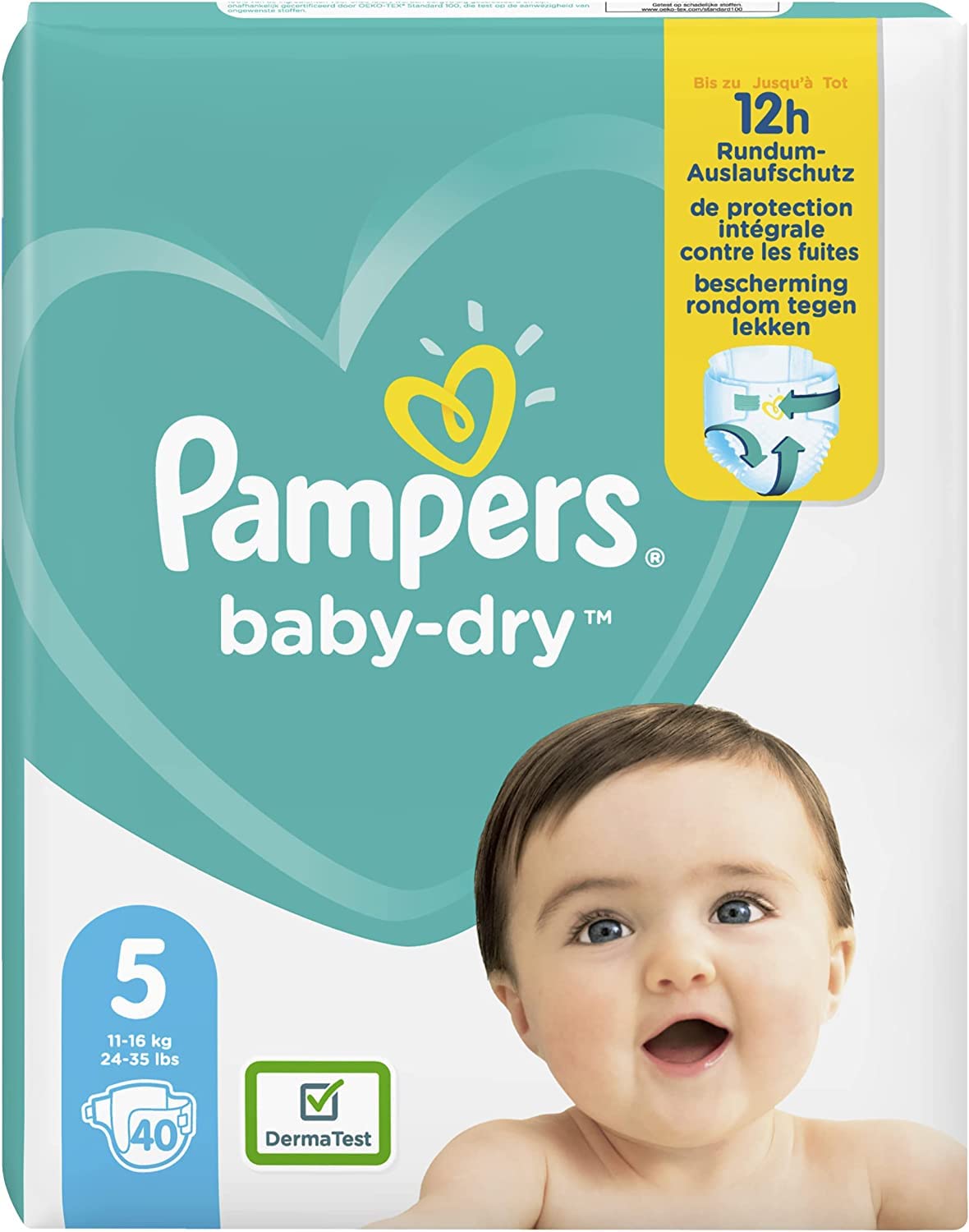 Pampers Nappies Size 5 (11-16 kg) - Baby-Dry, 40 Nappies, Up to 12 Hours Protection