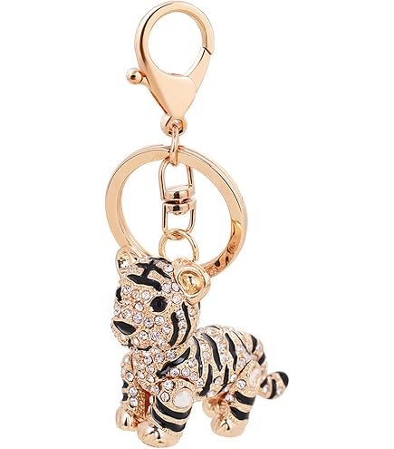 Amazon.com: Aqua79 Tiger Keychain - Gold 3D Sparkling Charm