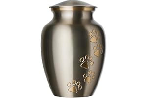 Best Friend Services Pet Urn - Ottillie Paws Legacy Memorial Pet Cremation Urns for Dogs and Cats Ashes Hand Carved Brass Memory Keepsake Urn (Pewter, Vertical, Brass, Small)