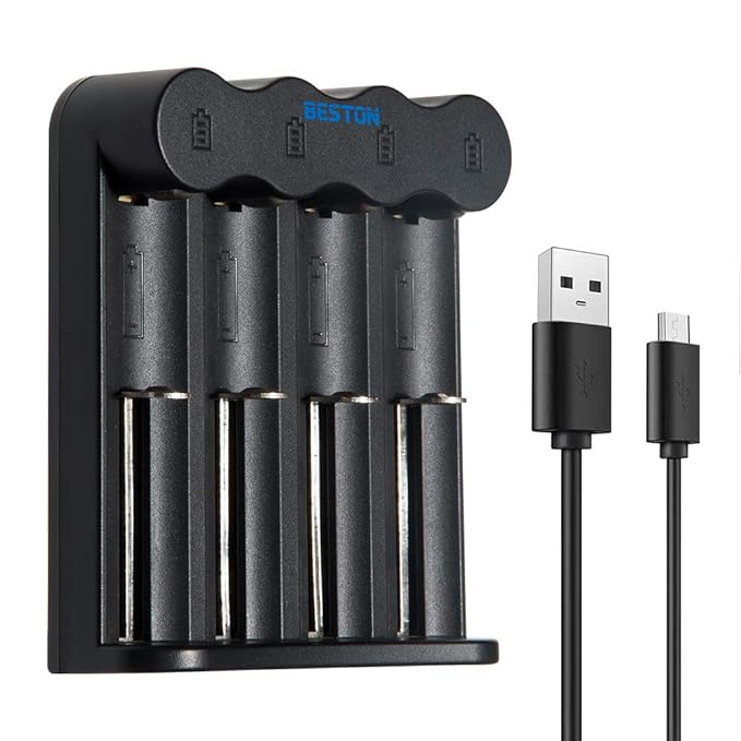 18650 Charger 4 Slot BESTON USB Smart Battery Charger for 3.7V li-ion 18650 16340 16650 17650 17670 18350 18490 18500 20700 21700 26650 Rechargeable Battery