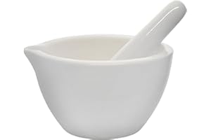 Eisco Labs Mortar and Pestle, Porcelain, Lab Quality, 4" Diameter, 5oz. Capacity - Textured Bowl with Spout