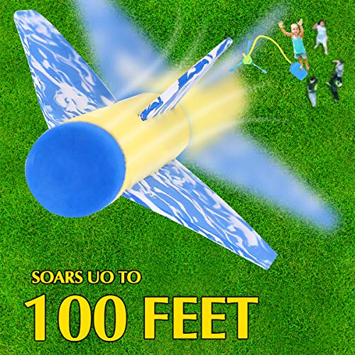 MagicWe Jump Toy Rocket Launchers for Kids Sturdy Stomp Launch Includes 6 Rockets Foam Rockets Play Rocket Soars Up to 100 Feet + Fun Outdoor Toy for Kids - Gift Toys for Boys and Girls Age 3+ Years